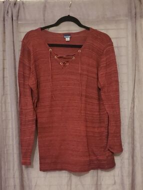 Basic Editions Rust Red Knit Top with Label Detail